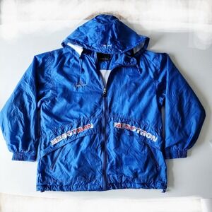 VTG MESOTRON Shell Jacket Mens Medium Hooded‎ Nylon Full Zip Blue Windbreaker
